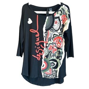Desigual Black and Red Artistic Long Sleeve Top